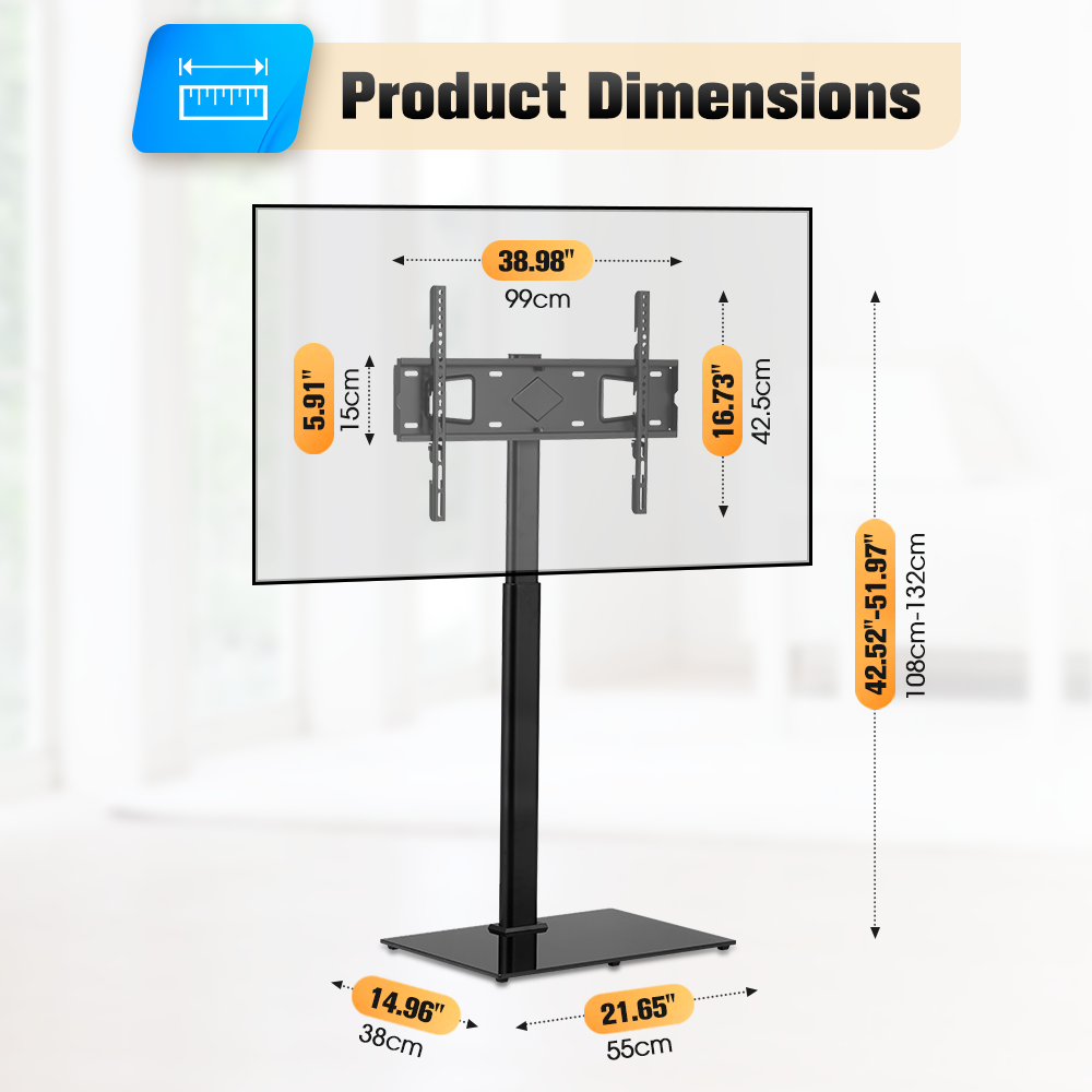 ZUNI TV Stand for 32-65 inch TVs up to 40kg Height Adjustable for Bedroom Office - Sunyee