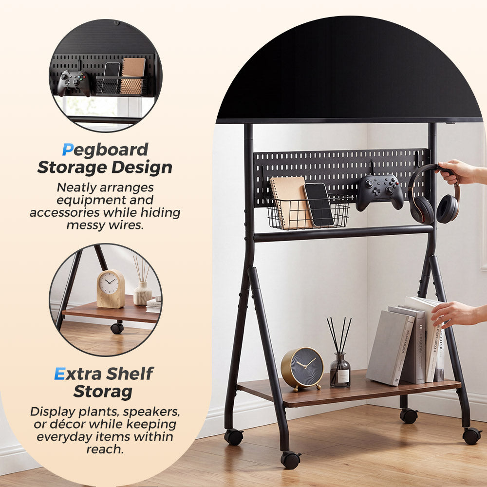 ZUNI Rolling TV Stand with Pegboard and Shelf Storage for 32–85” TVs up to 80 kg - Sunyee
