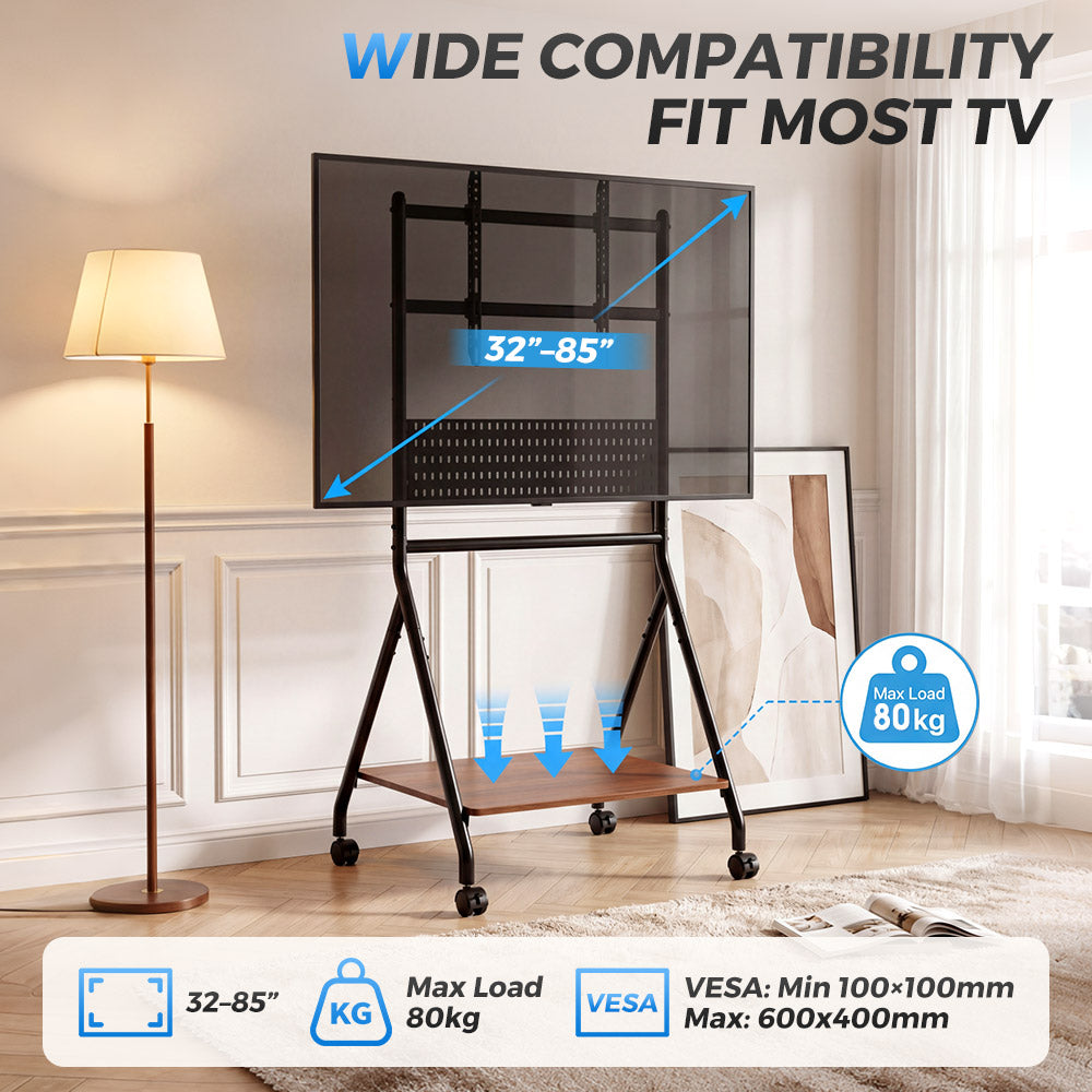 ZUNI Rolling TV Stand with Pegboard and Shelf Storage for 32–85” TVs up to 80 kg - Sunyee