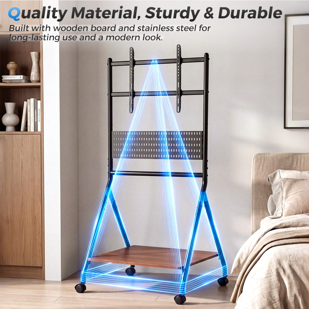 ZUNI Rolling TV Stand with Pegboard and Shelf Storage for 32–85” TVs up to 80 kg - Sunyee