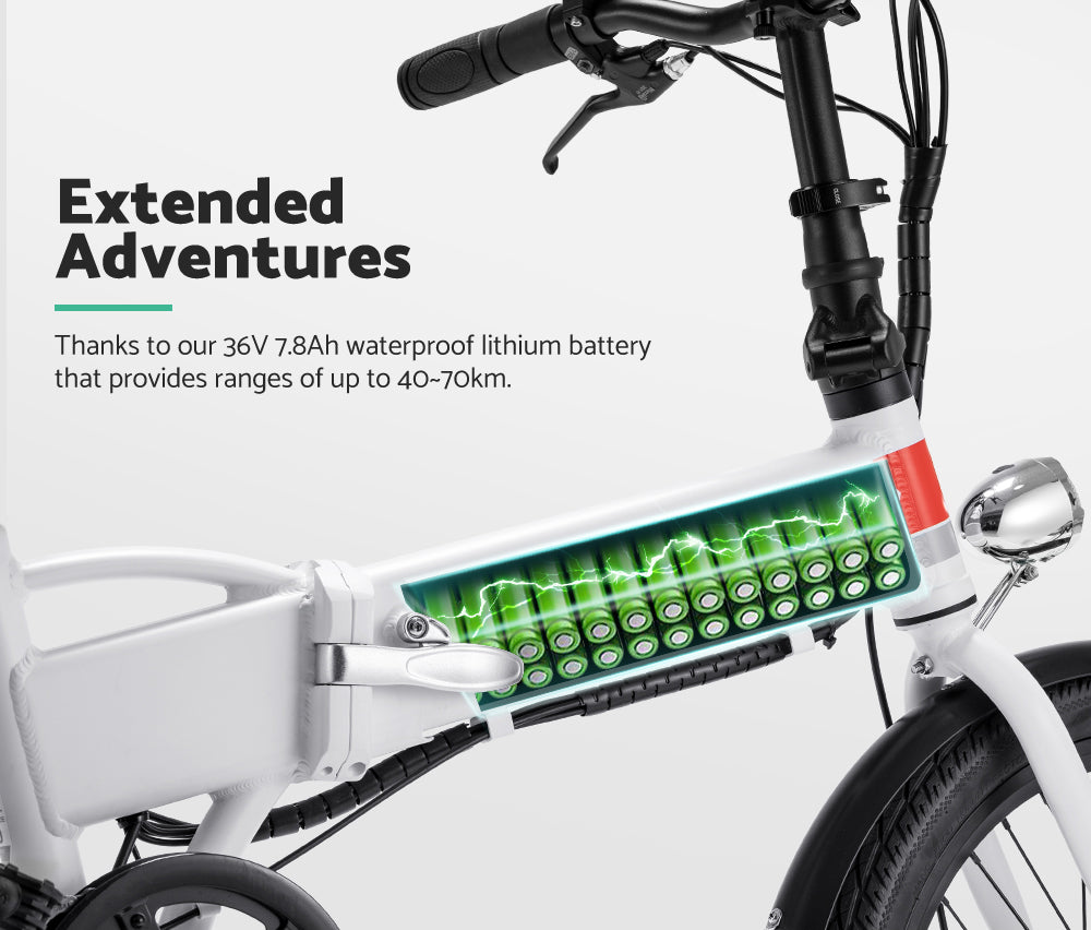 Carpat 20 inch Folding Electric Bike Bicycle White - Sunyee