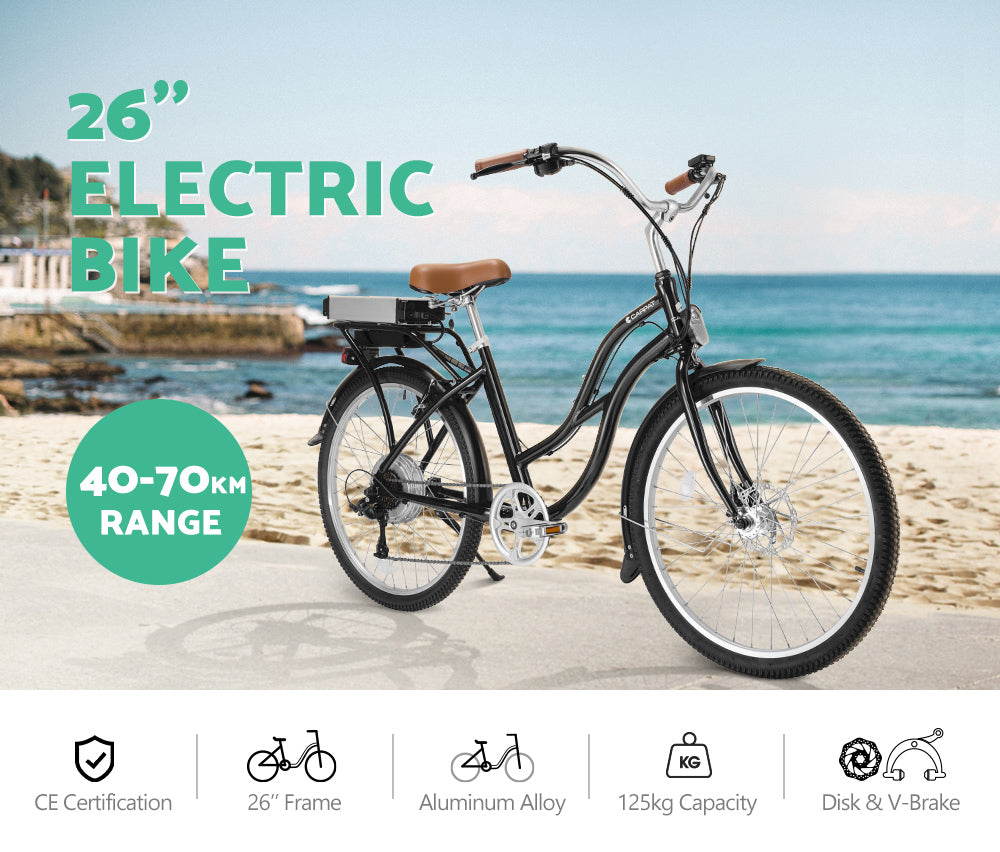 Carpat 26 inch Beach Cruiser Electric Bike Black - Sunyee