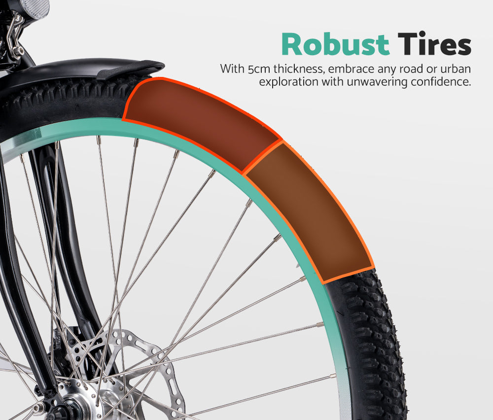 Carpat 26 inch Beach Cruiser Electric Bike Black - Sunyee