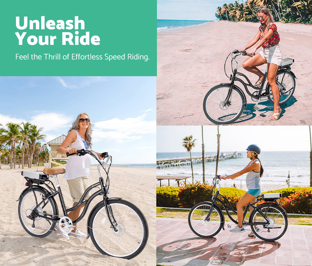 Carpat 26 inch Beach Cruiser Electric Bike Black - Sunyee