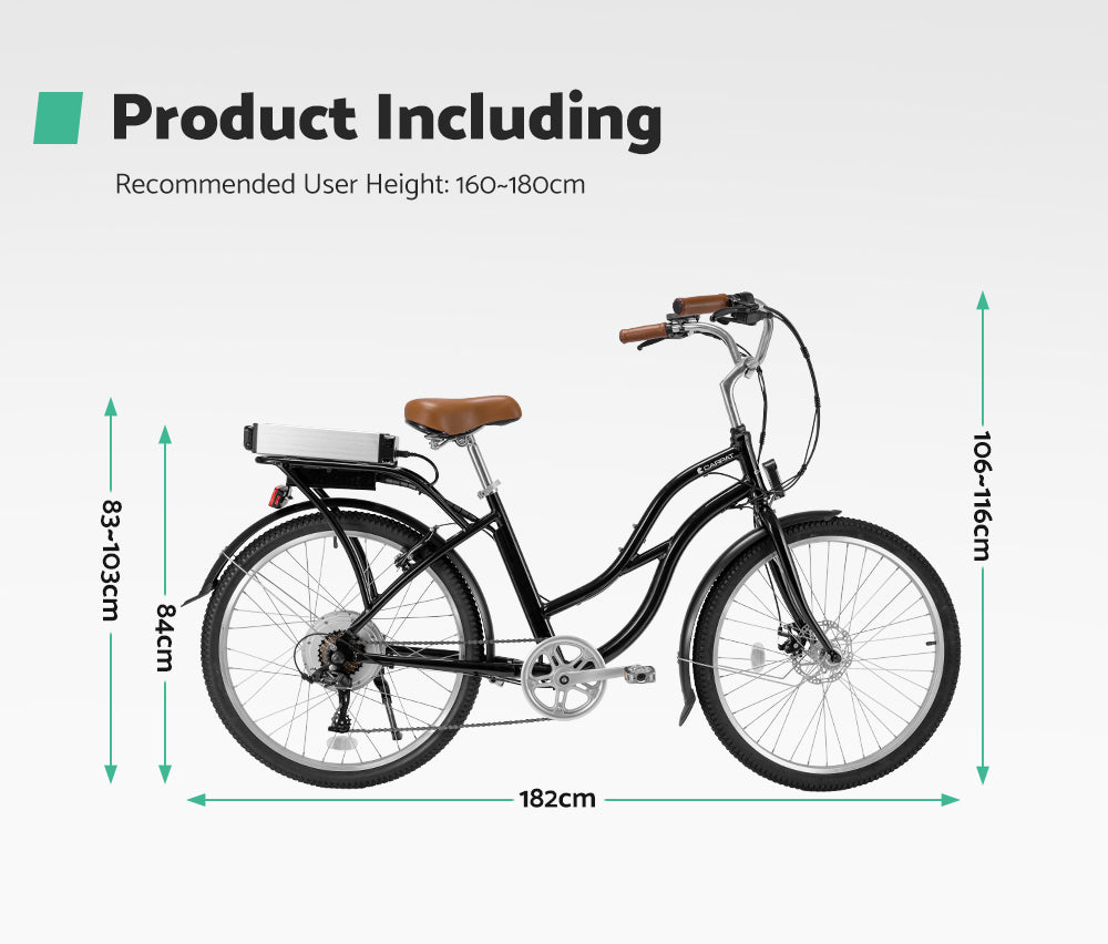 Carpat 26 inch Beach Cruiser Electric Bike Black - Sunyee