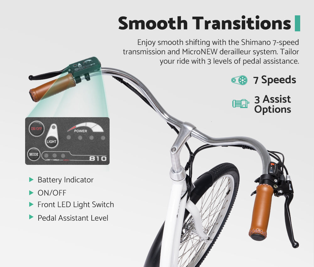 Carpat 26 inch Beach Cruiser Electric Bike White - Sunyee