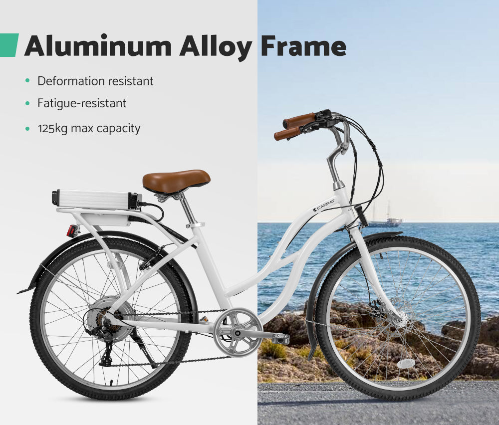 Carpat 26 inch Beach Cruiser Electric Bike White - Sunyee