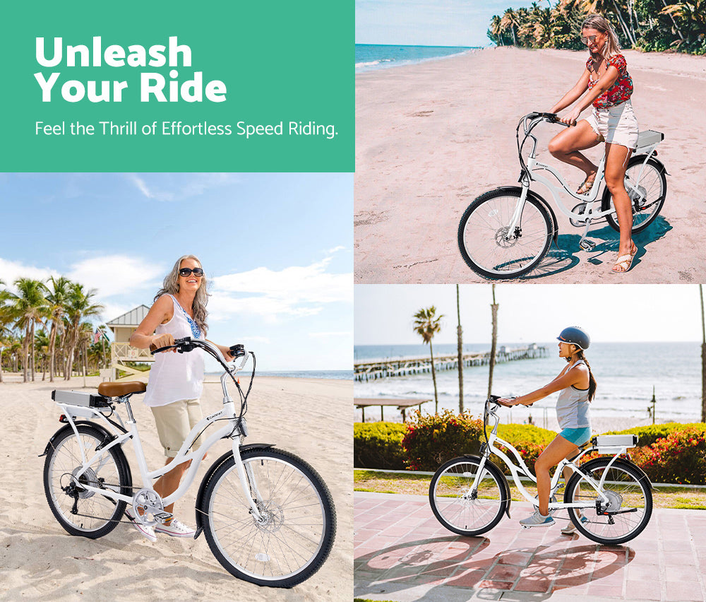 Carpat 26 inch Beach Cruiser Electric Bike White - Sunyee
