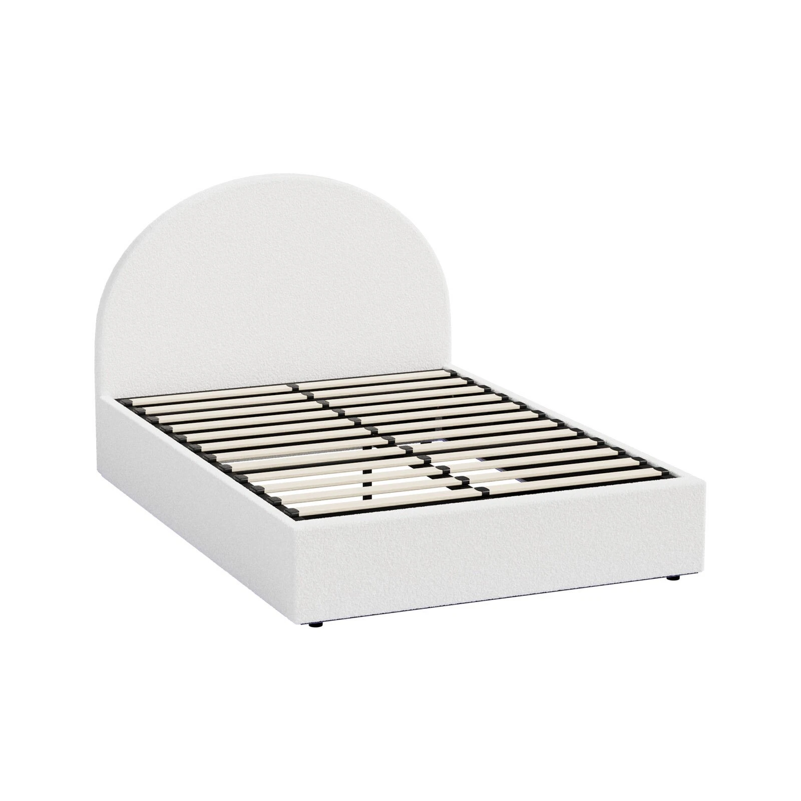 Oikiture Bed Frame King Single Size With Gas Lift Storage Base LED Boucle White