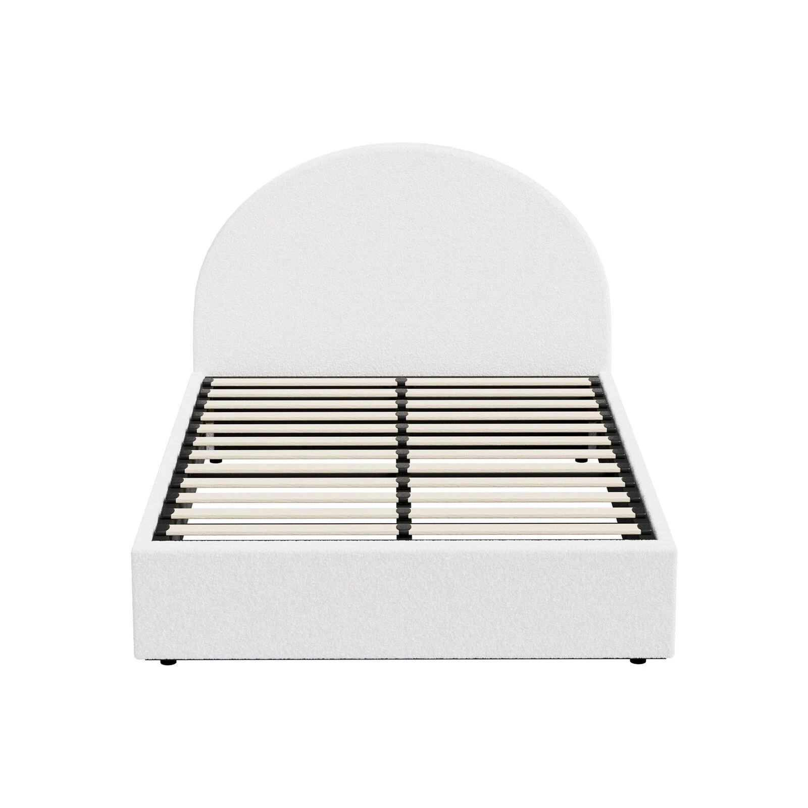 Oikiture Bed Frame King Single Size With Gas Lift Storage Base LED Boucle White