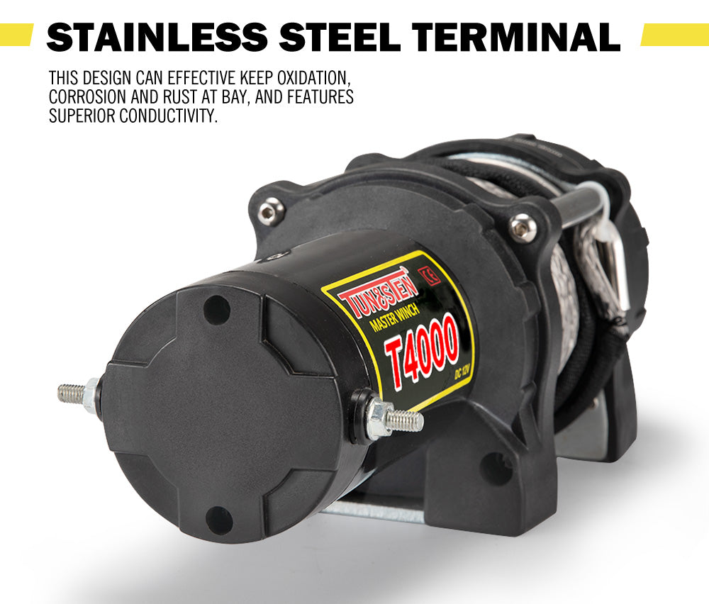 Electric Winch Wireless Synthetic Rope 12V 4000LBS 1812KG ATV 4WD BOAT - Sunyee