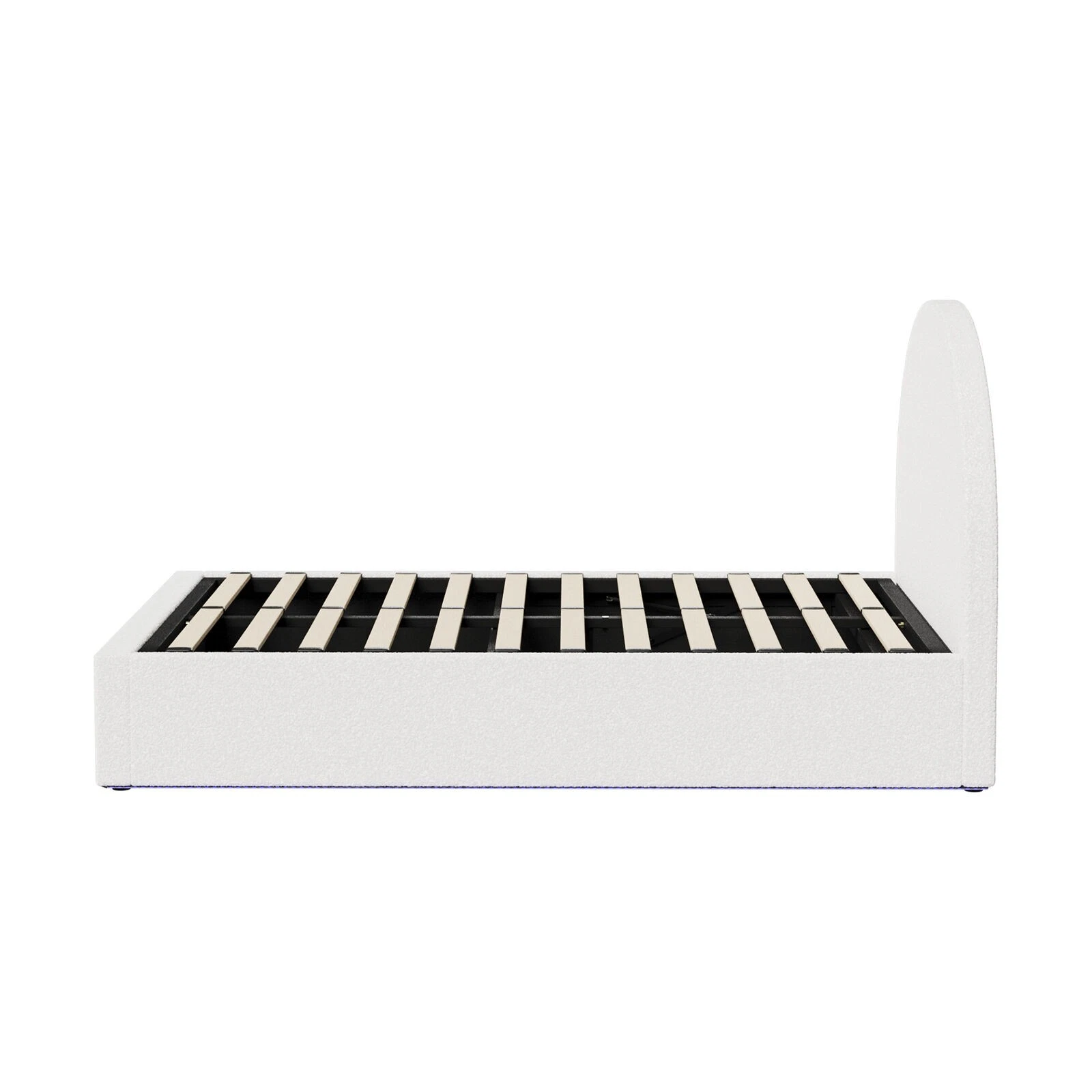 Oikiture Bed Frame King Single Size With Gas Lift Storage Base LED Boucle White