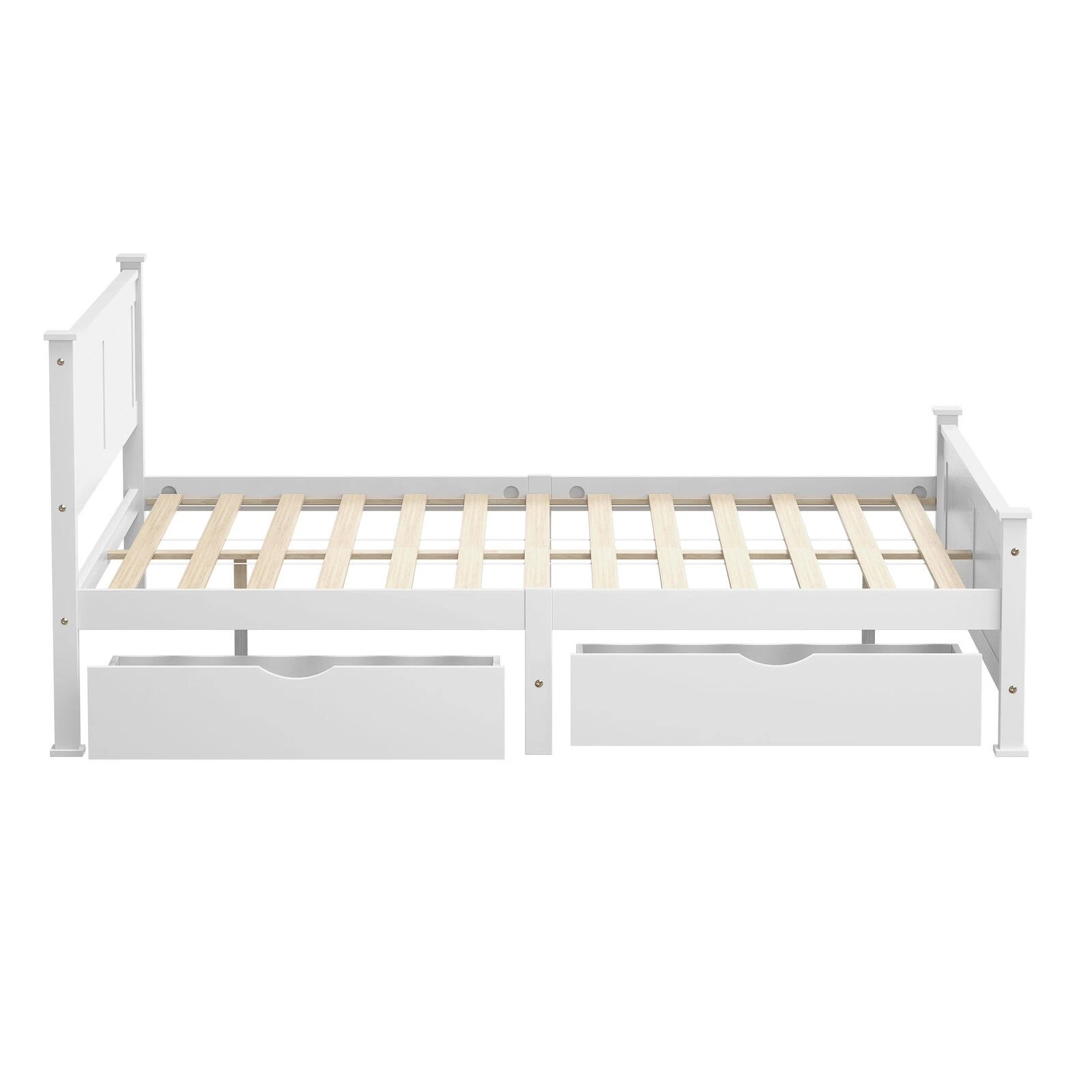 Oikiture Solid Pine Wood Bed Frame with 2 Storage Drawers Platform White King