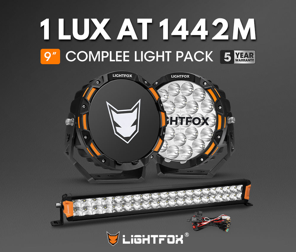 Lightfox OSRAM 9 inch LED Driving Lights + 20 inch Dual Row LED Light Bar + Wiring Kit - Sunyee
