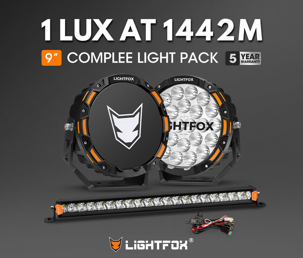 Lightfox OSRAM 9 inch LED Driving Lights + 20 inch Single Row LED Light Bar + Wiring Kit - Sunyee