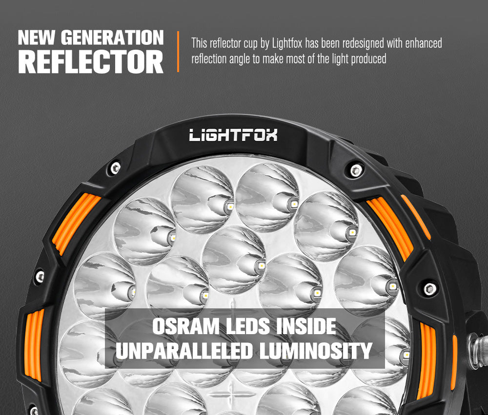 Lightfox 9 inch OSRAM LED Driving Lights + 20 inch Single Row LED Light Bar + Wiring Kit - Sunyee