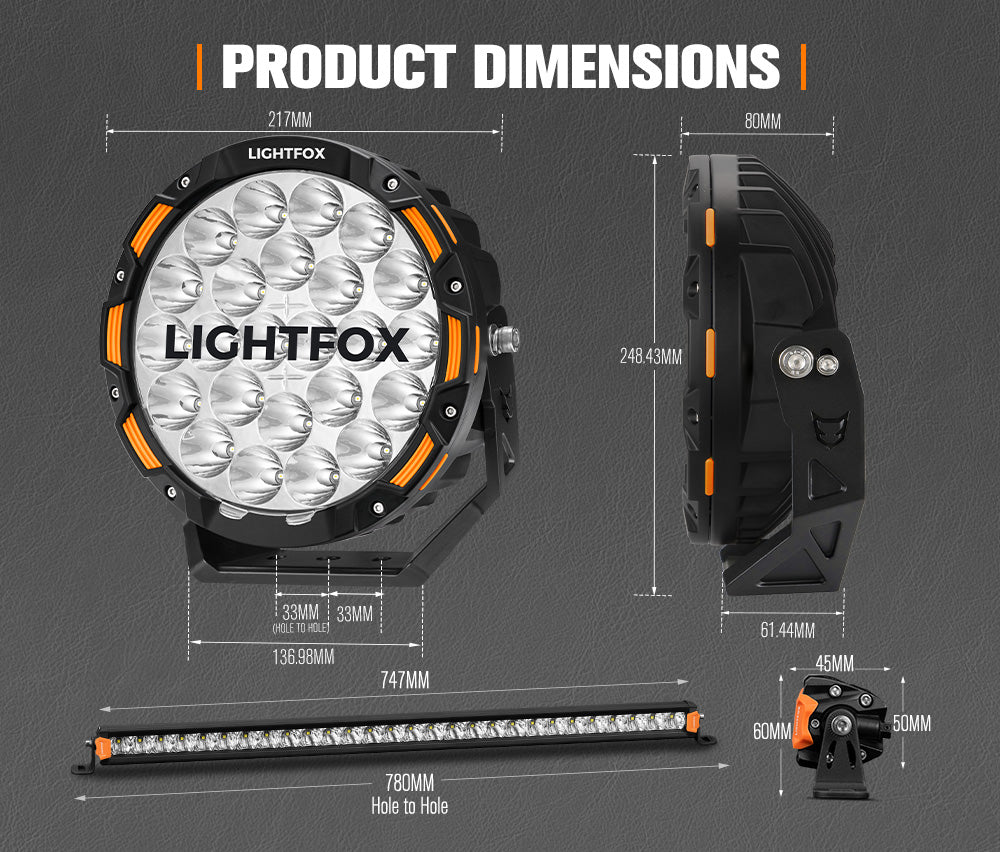 Lightfox OSRAM 9 inch LED Driving Lights + 28 inch Single Row LED Light Bar + Wiring Kit - Sunyee