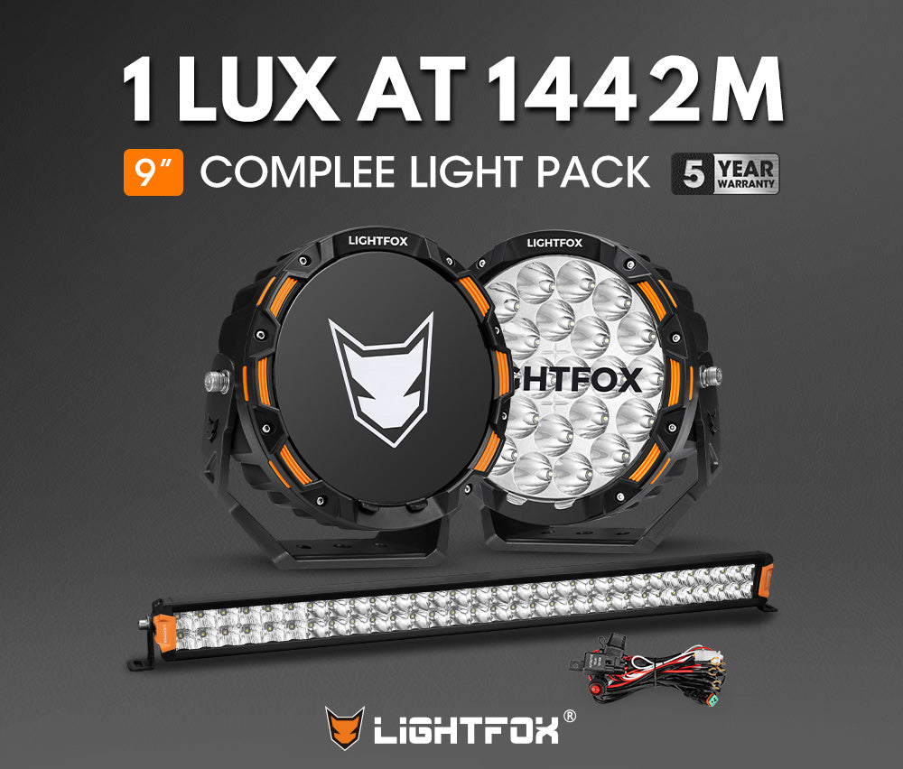 Lightfox OSRAM 9 inch LED Driving Lights + 30 inch Dual Row LED Light Bar + Wiring Kit - Sunyee