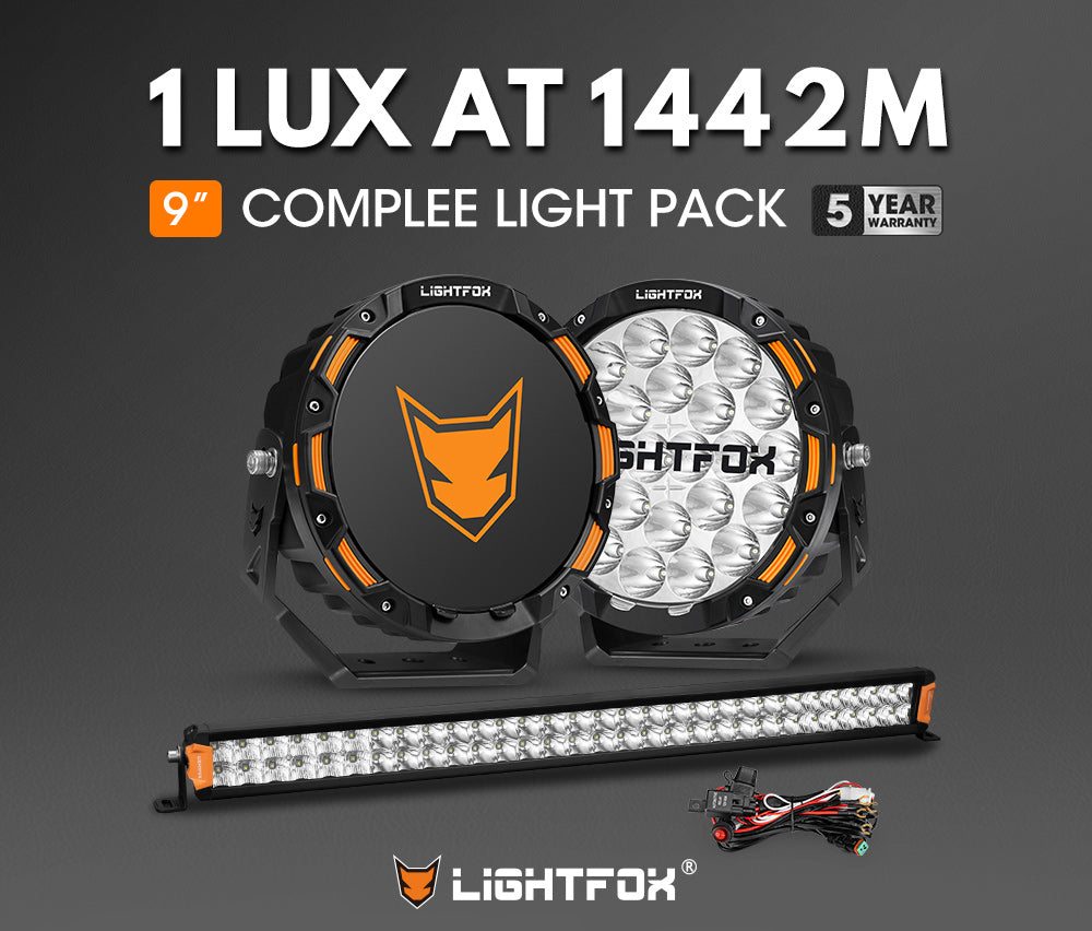 Lightfox 9 inch OSRAM LED Driving Lights + 30 inch Dual Row LED Light Bar + Wiring Kit - Sunyee