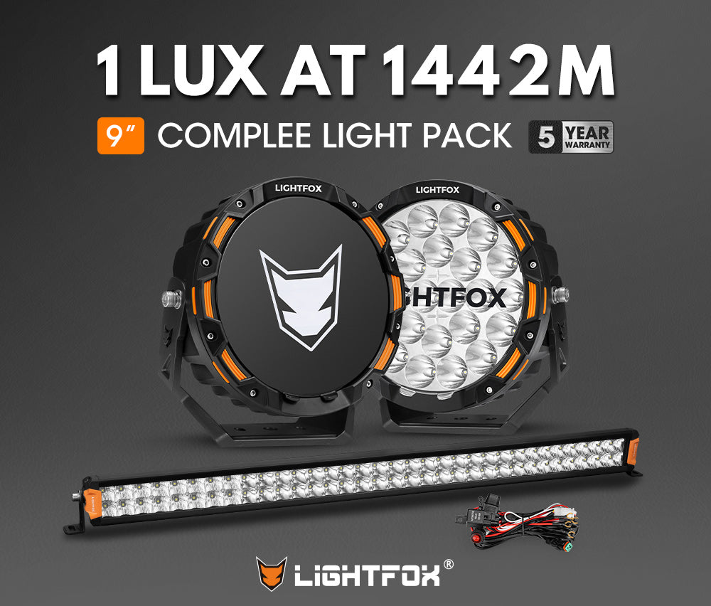 Lightfox OSRAM 9 inch LED Driving Lights + 40 inch Dual Row LED Light Bar + Wiring Kit - Sunyee