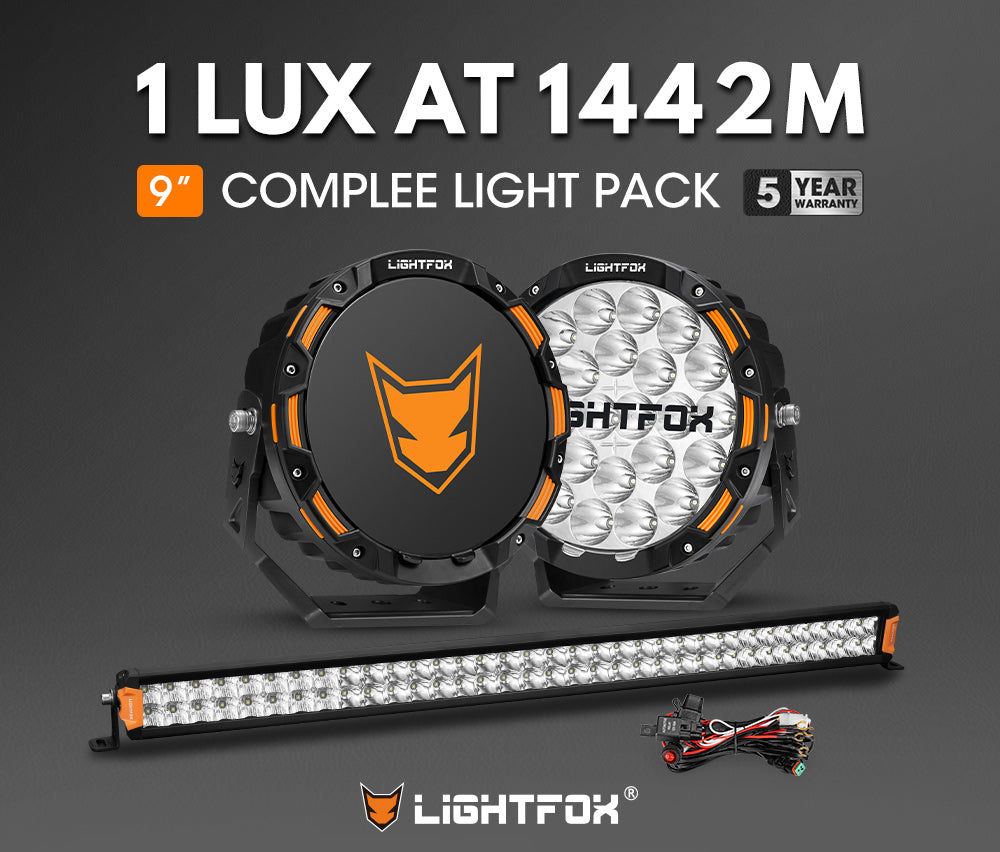 Lightfox 9 inch OSRAM LED Driving Lights + 40 inch Dual Row LED Light Bar + Wiring Kit - Sunyee
