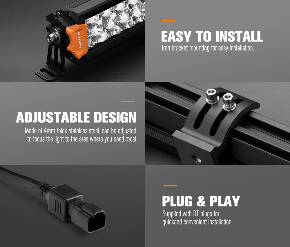 Lightfox 9 inch OSRAM LED Driving Lights + 40 inch Dual Row LED Light Bar + Wiring Kit - Sunyee