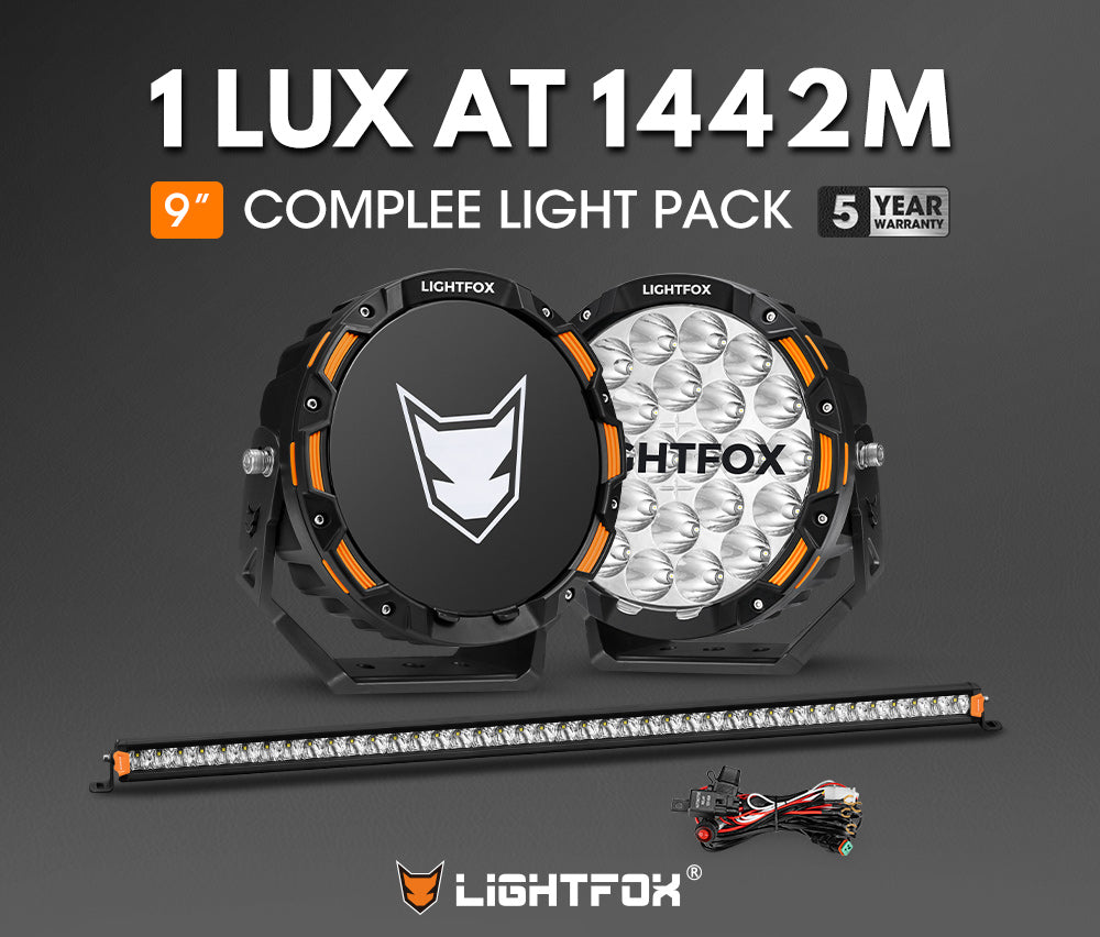 Lightfox OSRAM 9 inch LED Driving Lights + 40 inch Single Row LED Light Bar + Wiring Kit - Sunyee