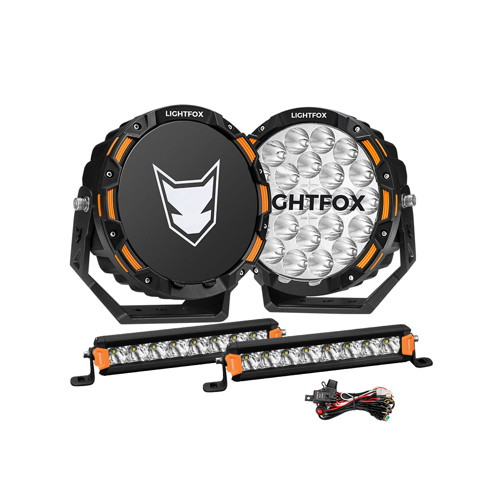 Lightfox OSRAM 9 inch LED Driving Lights + 8inch LED Light Pods + Wiring Kit - Sunyee