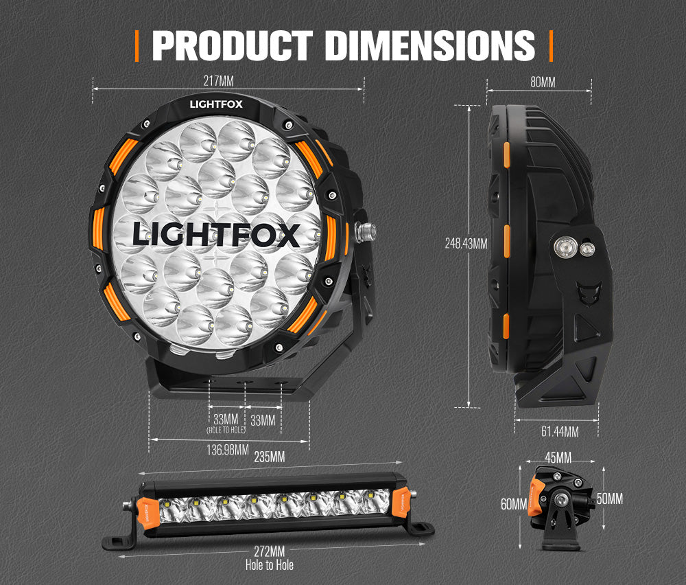 Lightfox OSRAM 9 inch LED Driving Lights + 8inch LED Light Pods + Wiring Kit - Sunyee