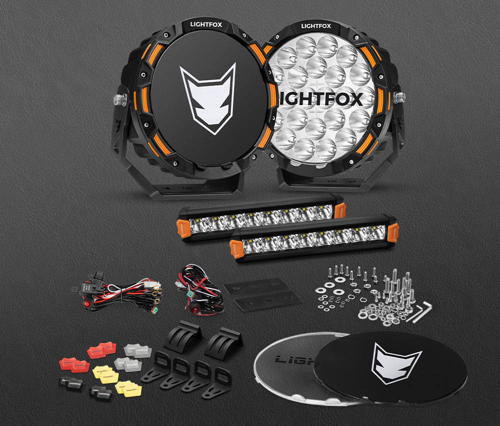 Lightfox OSRAM 9 inch LED Driving Lights + 8inch LED Light Pods + Wiring Kit - Sunyee