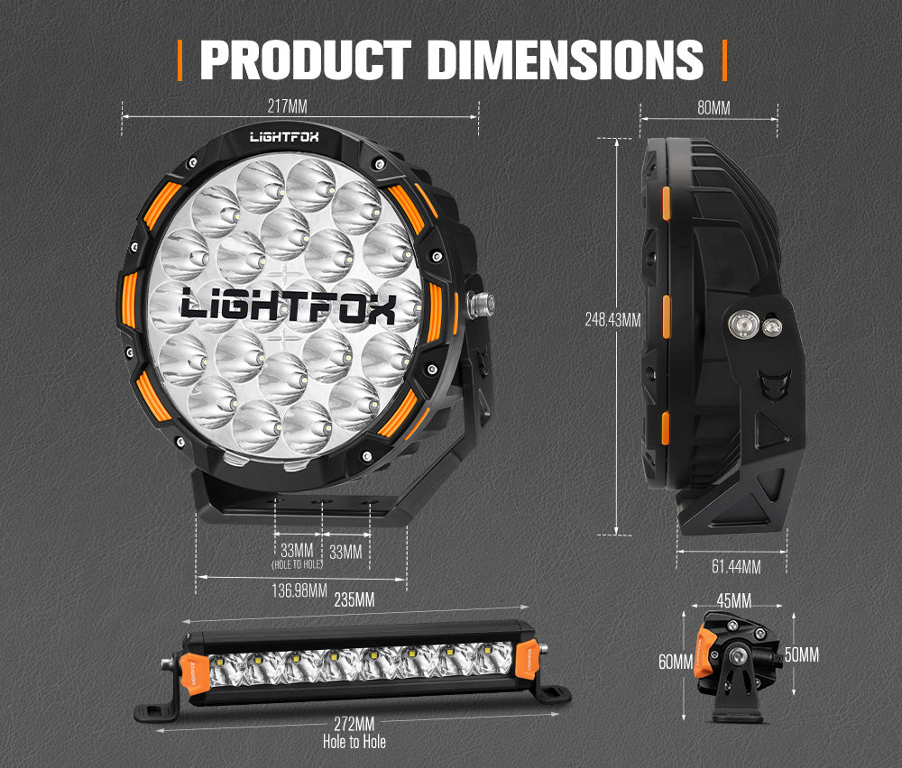 Lightfox 9 inch OSRAM LED Driving Lights + 8inch LED Light Pods + Wiring Kit - Sunyee