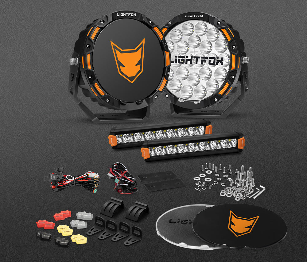 Lightfox 9 inch OSRAM LED Driving Lights + 8inch LED Light Pods + Wiring Kit - Sunyee