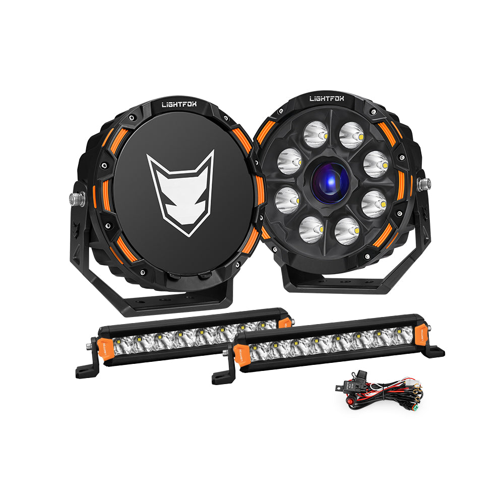 Lightfox 9 inch Osram Laser LED Driving Lights + 8inch LED Light Pods + Wiring Kit - Sunyee