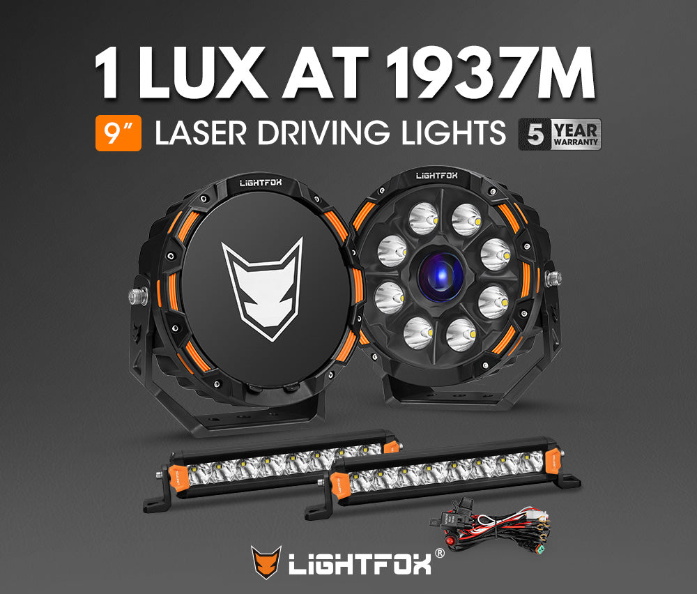 Lightfox 9 inch Osram Laser LED Driving Lights + 8inch LED Light Pods + Wiring Kit - Sunyee