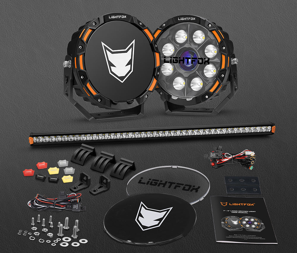 Lightfox 9 inch Osram Laser LED Driving Lights + 40 inch LED Light Bar + Wiring Kit - Sunyee