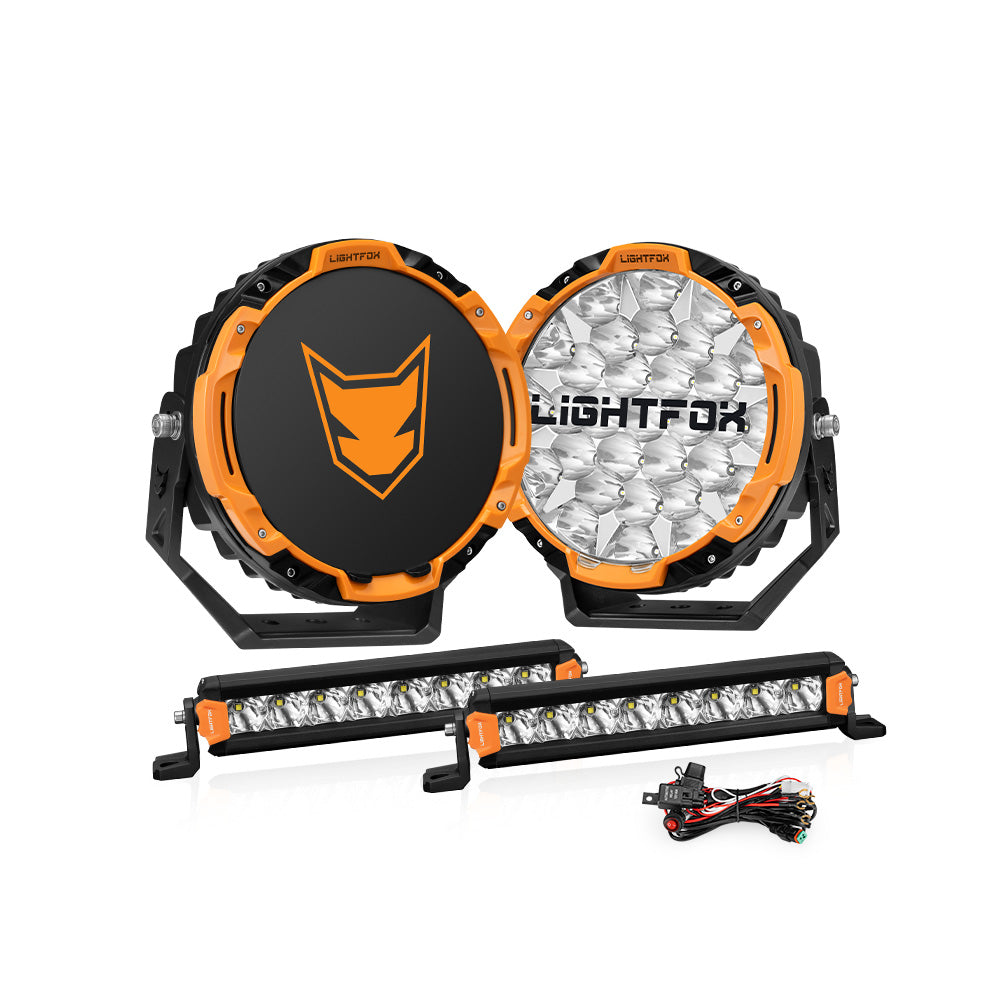 Lightfox 9 inch Osram LED Driving Lights + 8inch LED Light Pods + Wiring Kit - Sunyee