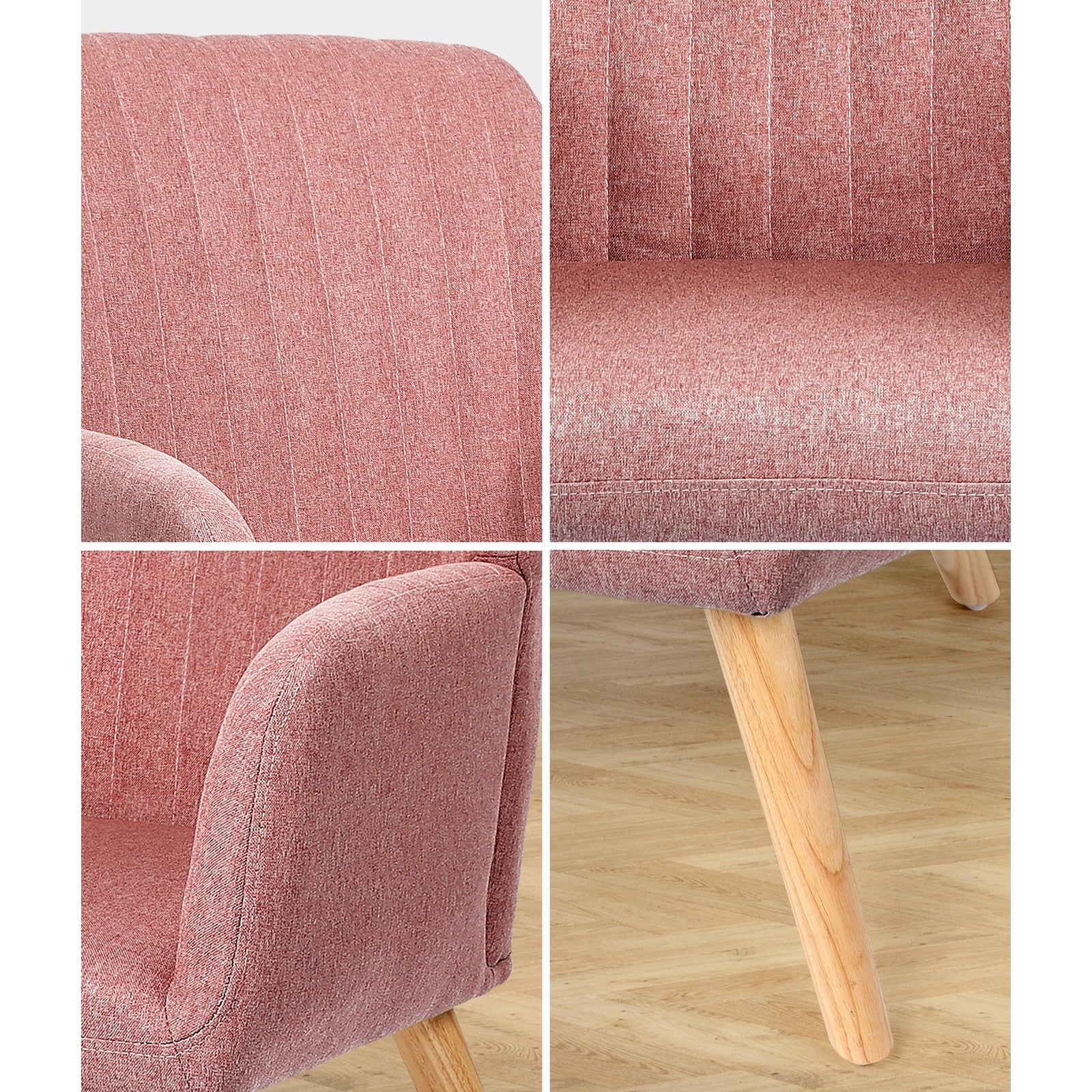 Oikiture Armchair Lounge Sofa Chair Fabric Accent Chairs Armchairs Couches Pink - Sunyee