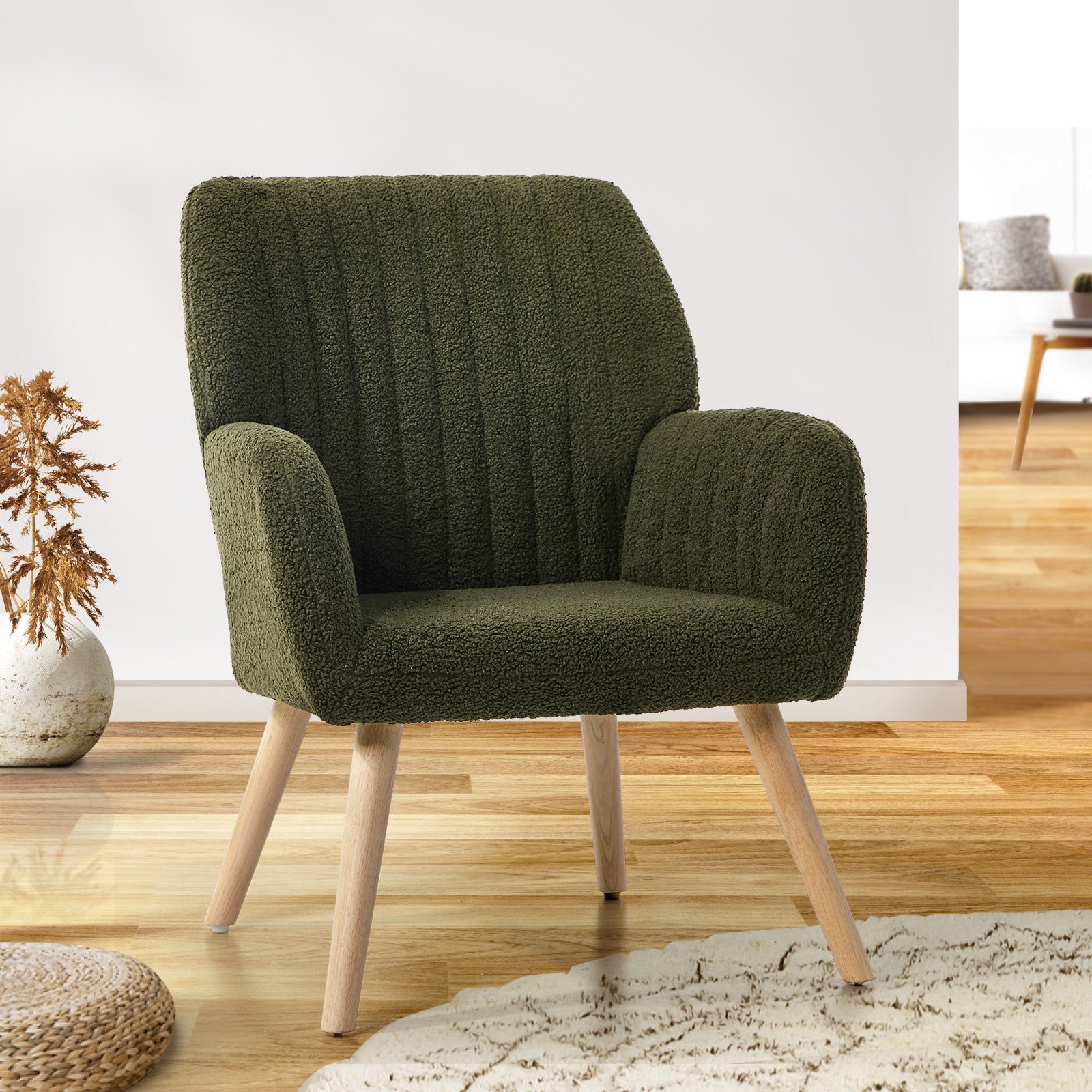 Oikiture Armchair Lounge Sofa Chair Sherpa Accent Chairs Armchairs Couches Green - Sunyee