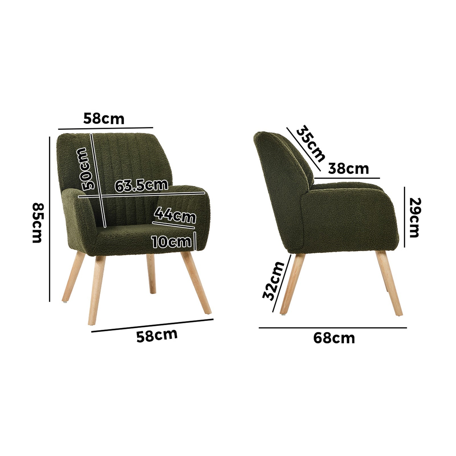 Oikiture Armchair Lounge Sofa Chair Sherpa Accent Chairs Armchairs Couches Green - Sunyee