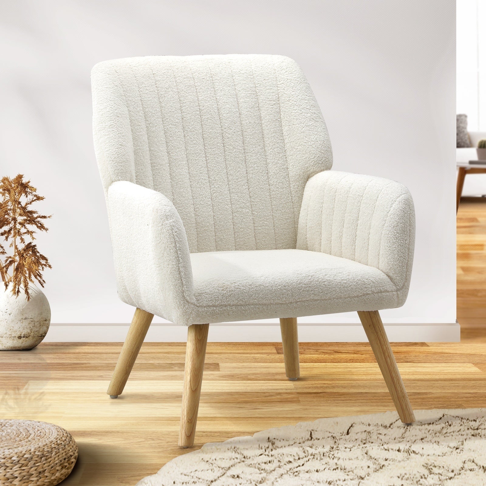Oikiture Armchair Lounge Sofa Chair Sherpa Accent Chairs Armchairs Couches White - Sunyee
