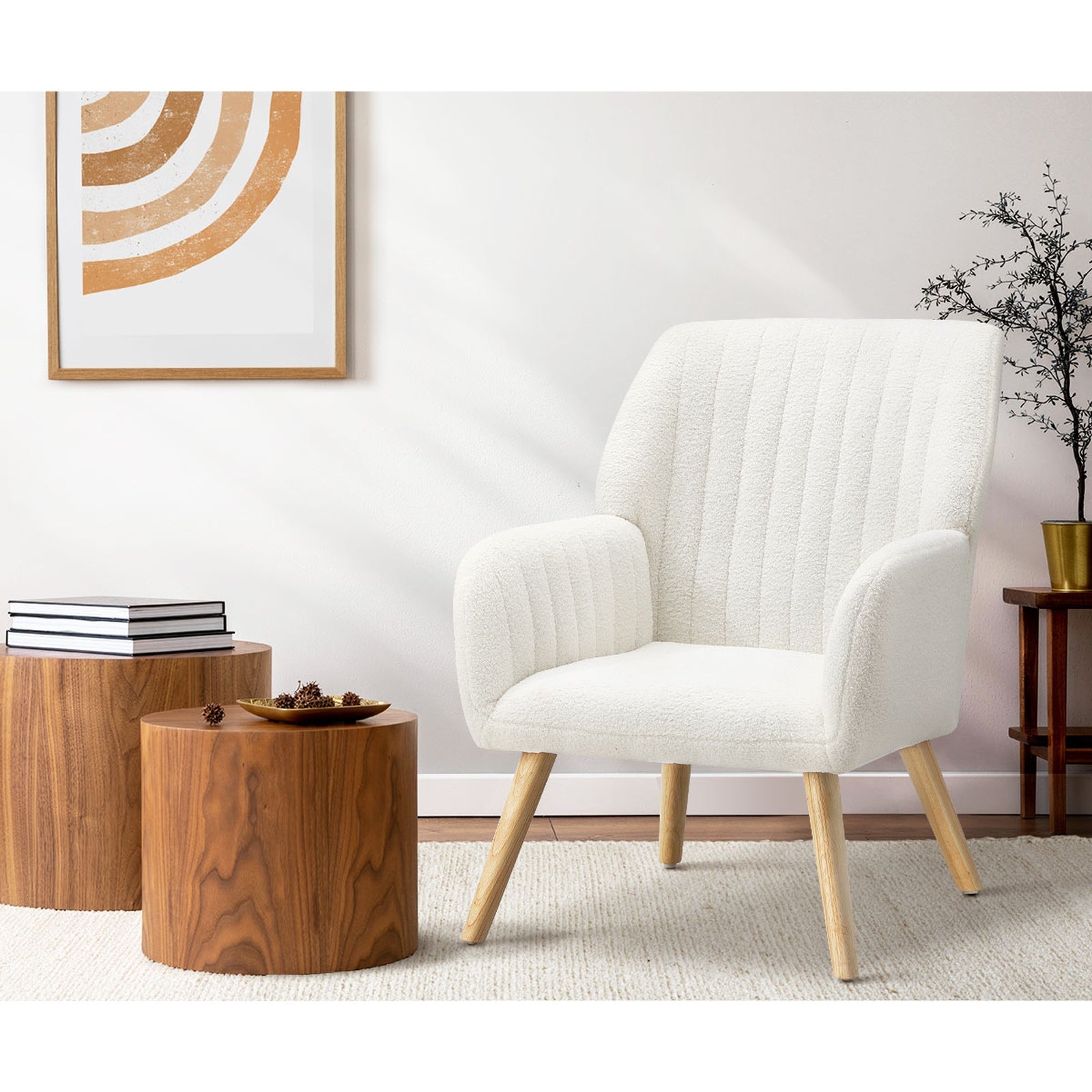 Oikiture Armchair Lounge Sofa Chair Sherpa Accent Chairs Armchairs Couches White - Sunyee