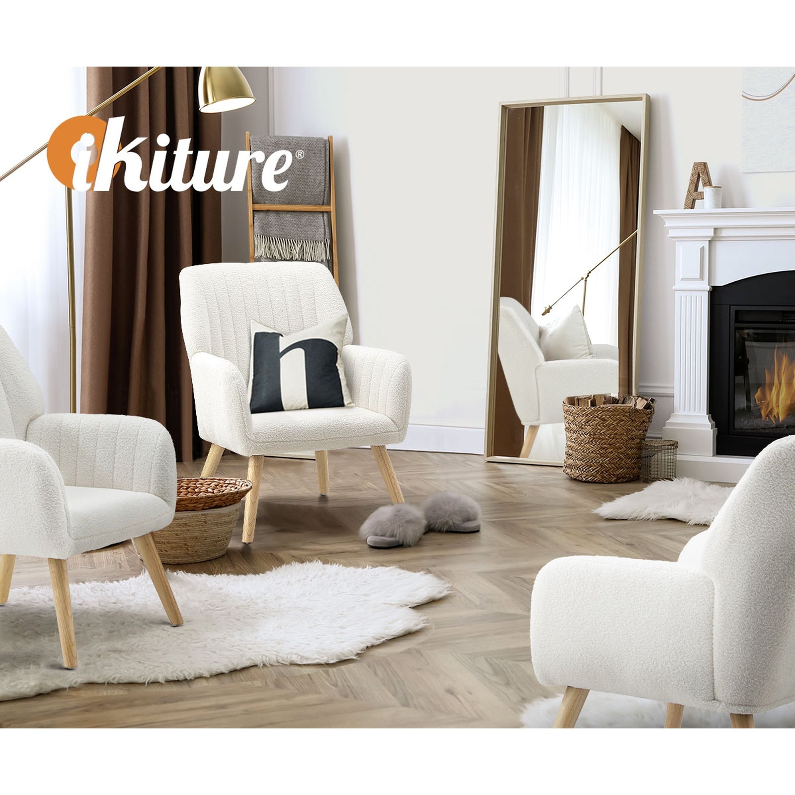 Oikiture Armchair Lounge Sofa Chair Sherpa Accent Chairs Armchairs Couches White - Sunyee