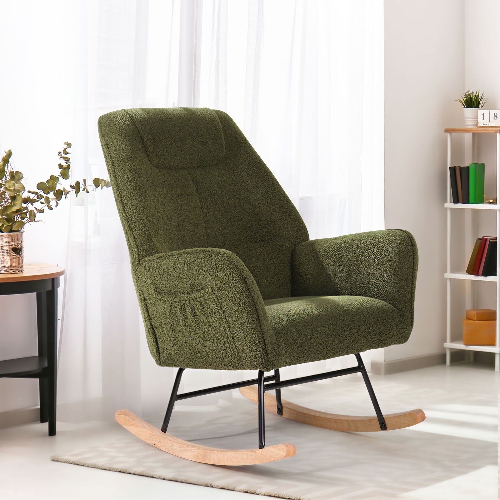 Oikiture Rocking Chair Nursing Armchair Sherpa Accent Chairs Upholstered Green