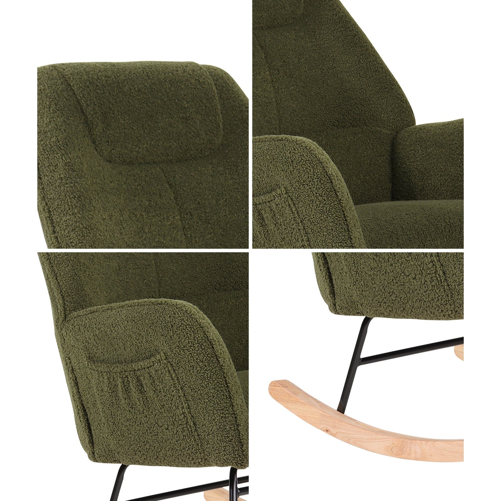 Oikiture Rocking Chair Nursing Armchair Sherpa Accent Chairs Upholstered Green