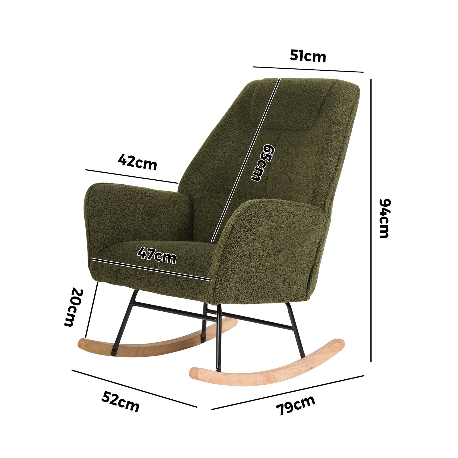 Oikiture Rocking Chair Nursing Armchair Sherpa Accent Chairs Upholstered Green
