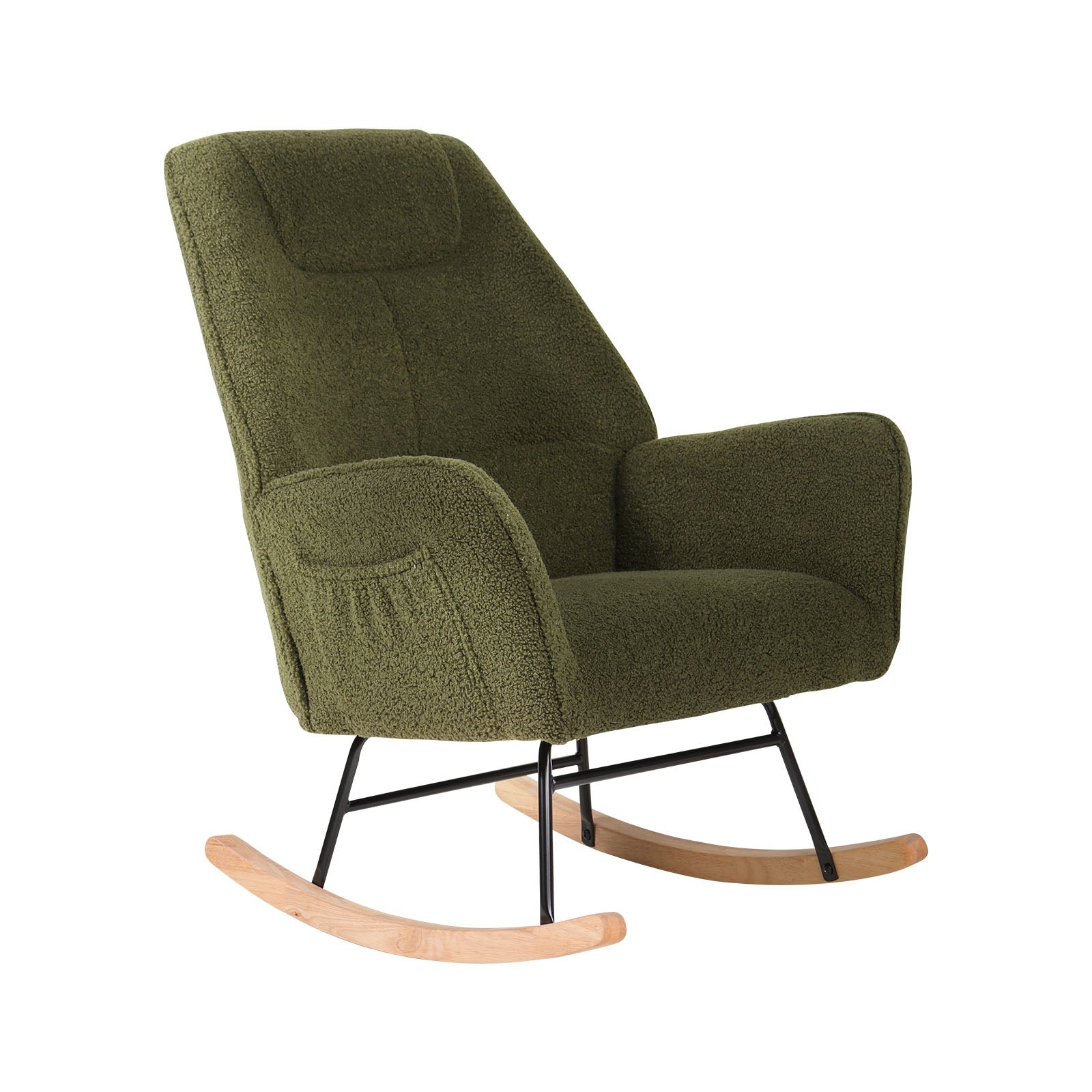 Oikiture Rocking Chair Nursing Armchair Sherpa Accent Chairs Upholstered Green