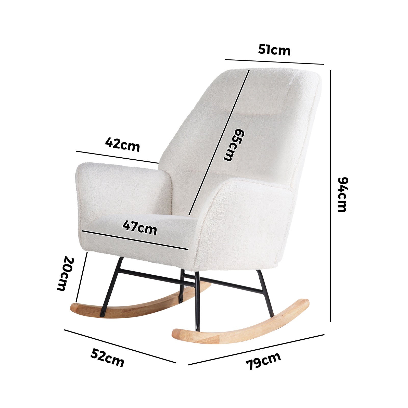 Oikiture Rocking Chair Nursing Armchair Sherpa Accent Chairs Upholstered White