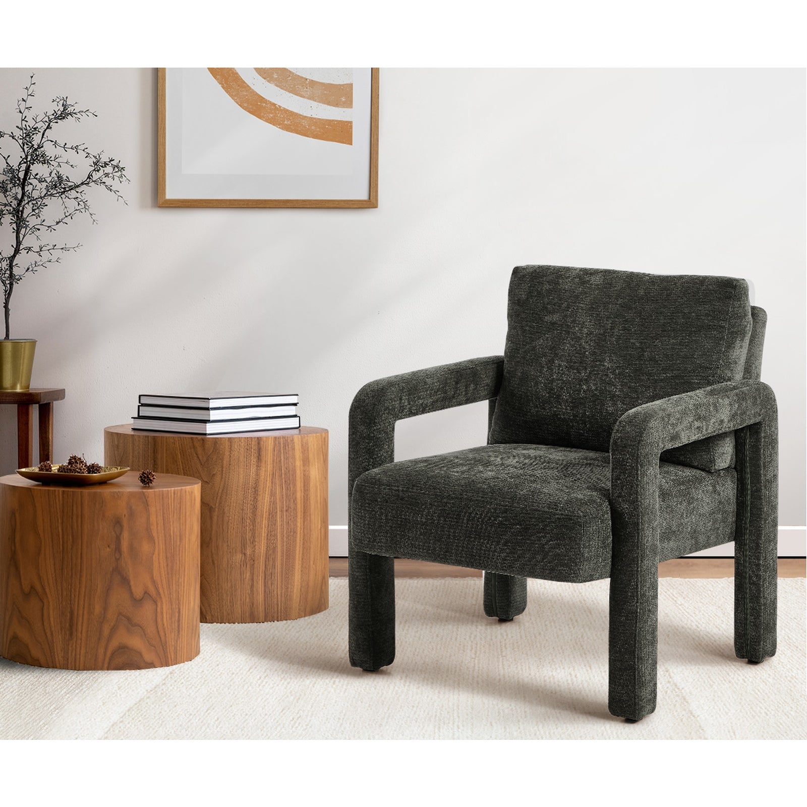 Oikiture Armchair Velvet Accent Chairs 1 Seater Lounge Sofa Chair Grey - Sunyee