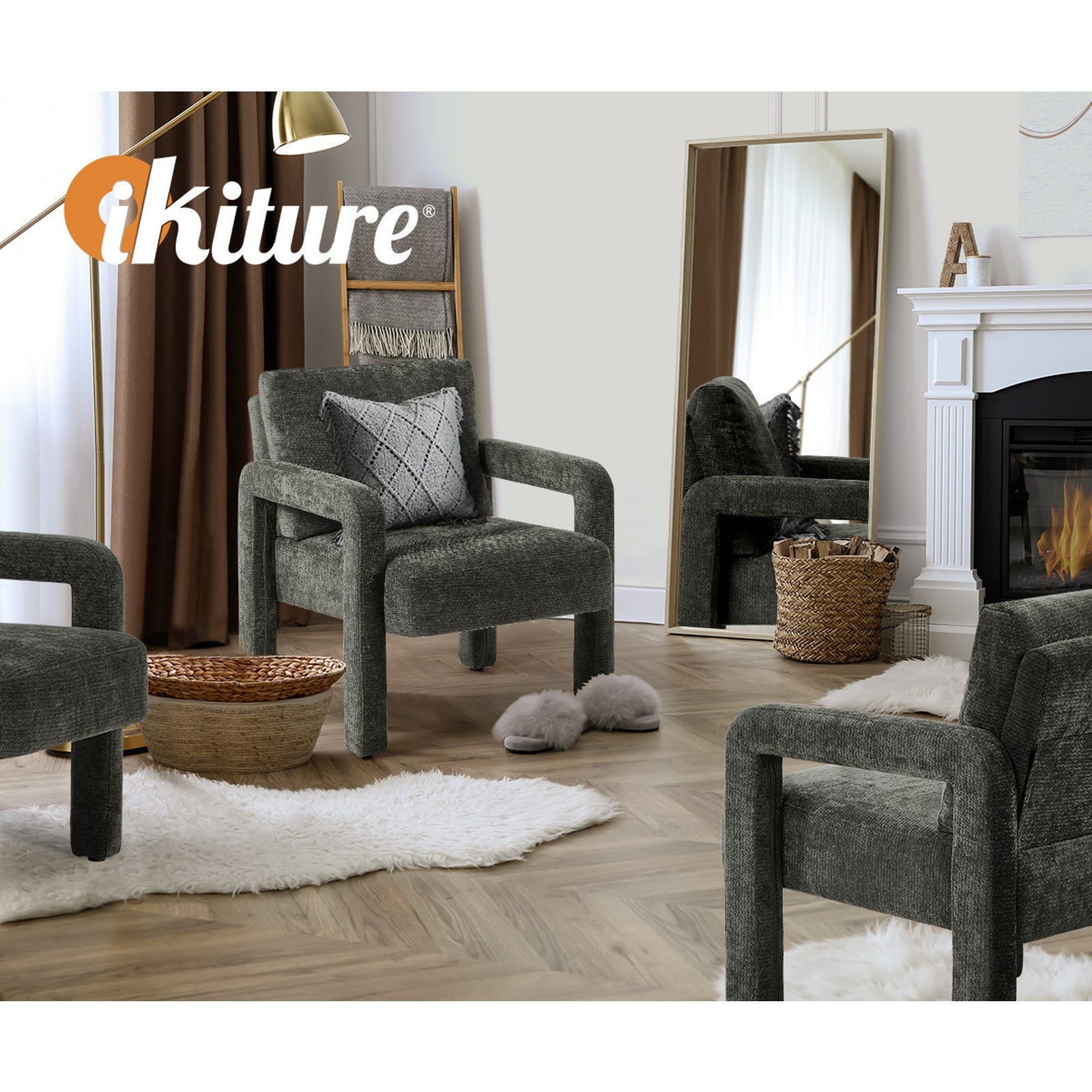 Oikiture Armchair Velvet Accent Chairs 1 Seater Lounge Sofa Chair Grey - Sunyee