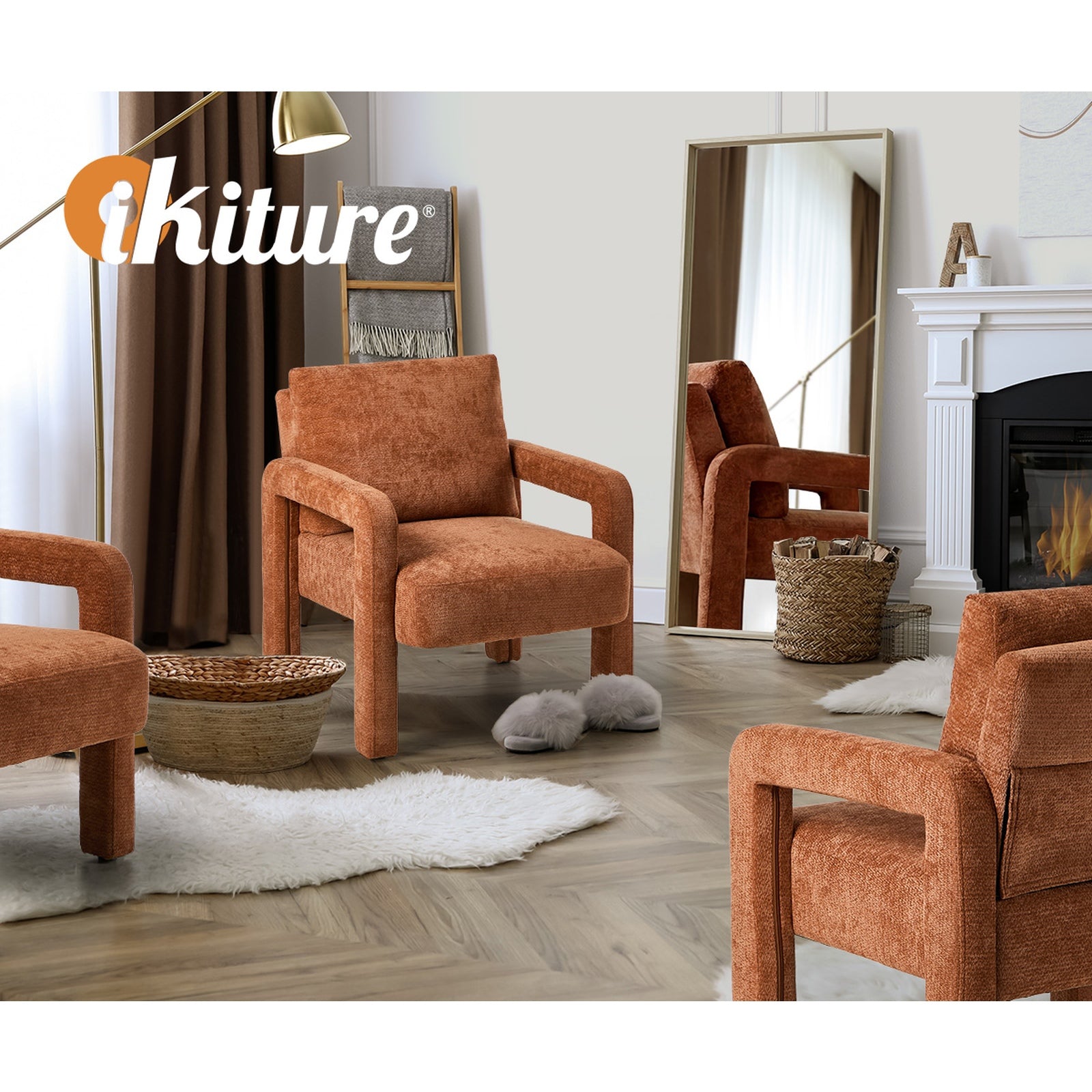 Oikiture Armchair Velvet Accent Chairs 1 Seater Lounge Sofa Chair Orange - Sunyee